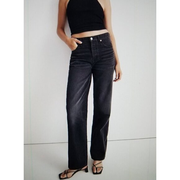 Madewell Button Fly High rise Low-Slung Straight Leg Jeans Black Kent Wash Sz 27 - Picture 1 of 13